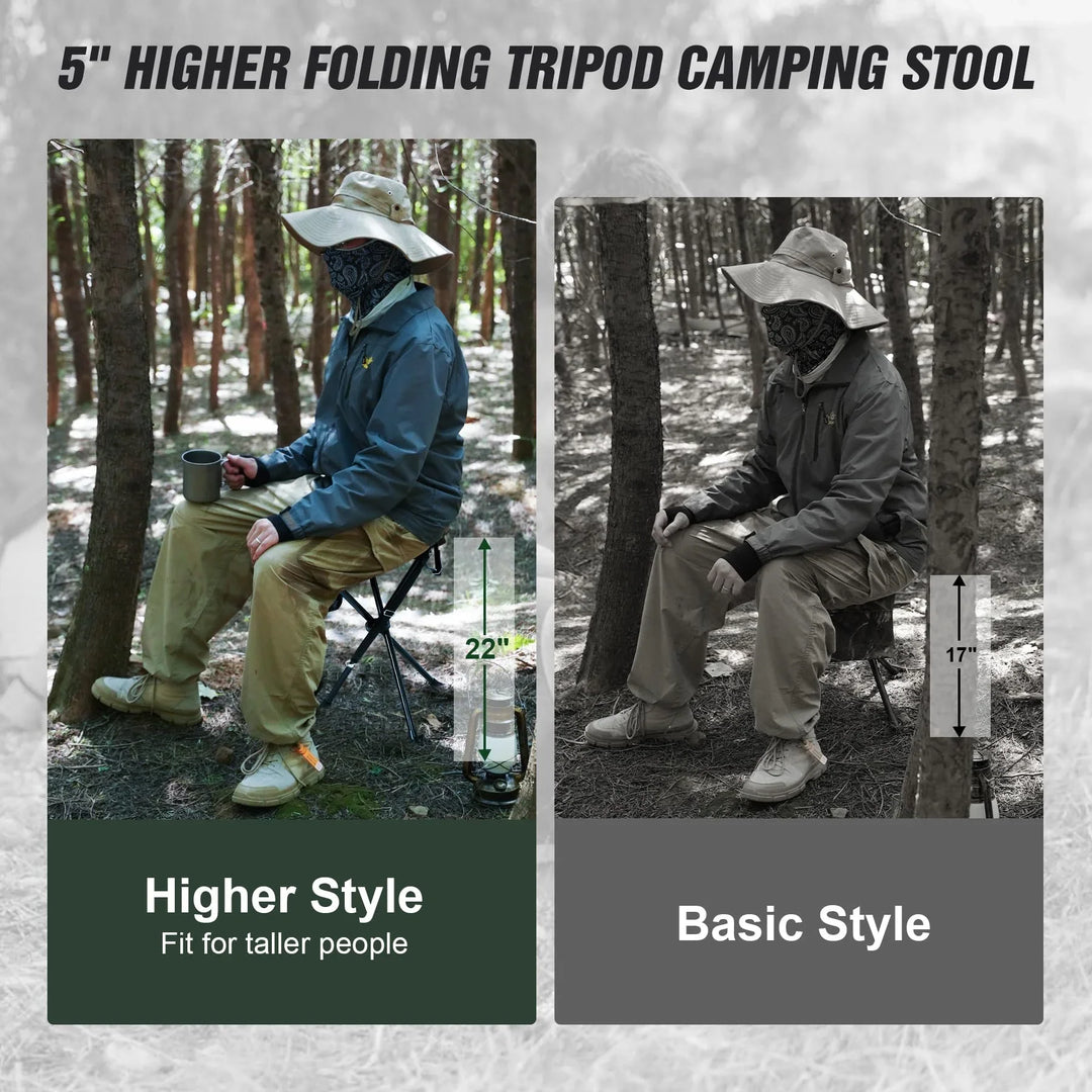 2 Pack Extra Tall Folding Tripod Stools for Adults, Lightweight Portable Camping Stools for Blinds, Small Tripod Chairs for Fishing Backpacking Travel, Black