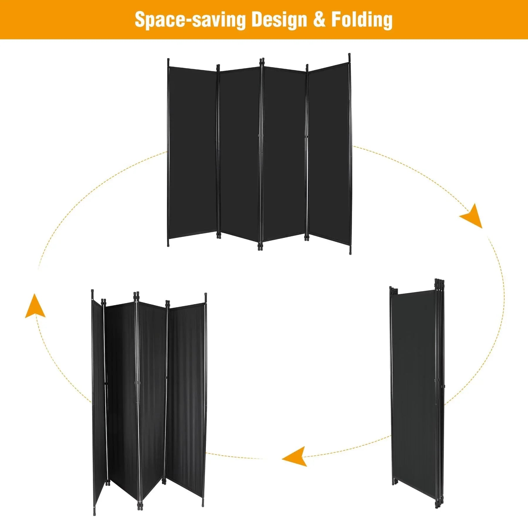 4 Panel Folding Room Divider, 6.7FT Wide Tall Portable Privacy Screen, Indoor Outdoor Room Partition Wall Dividers for Bedroom Dining Room Office Restaurant Hospital, 80"x68", Black
