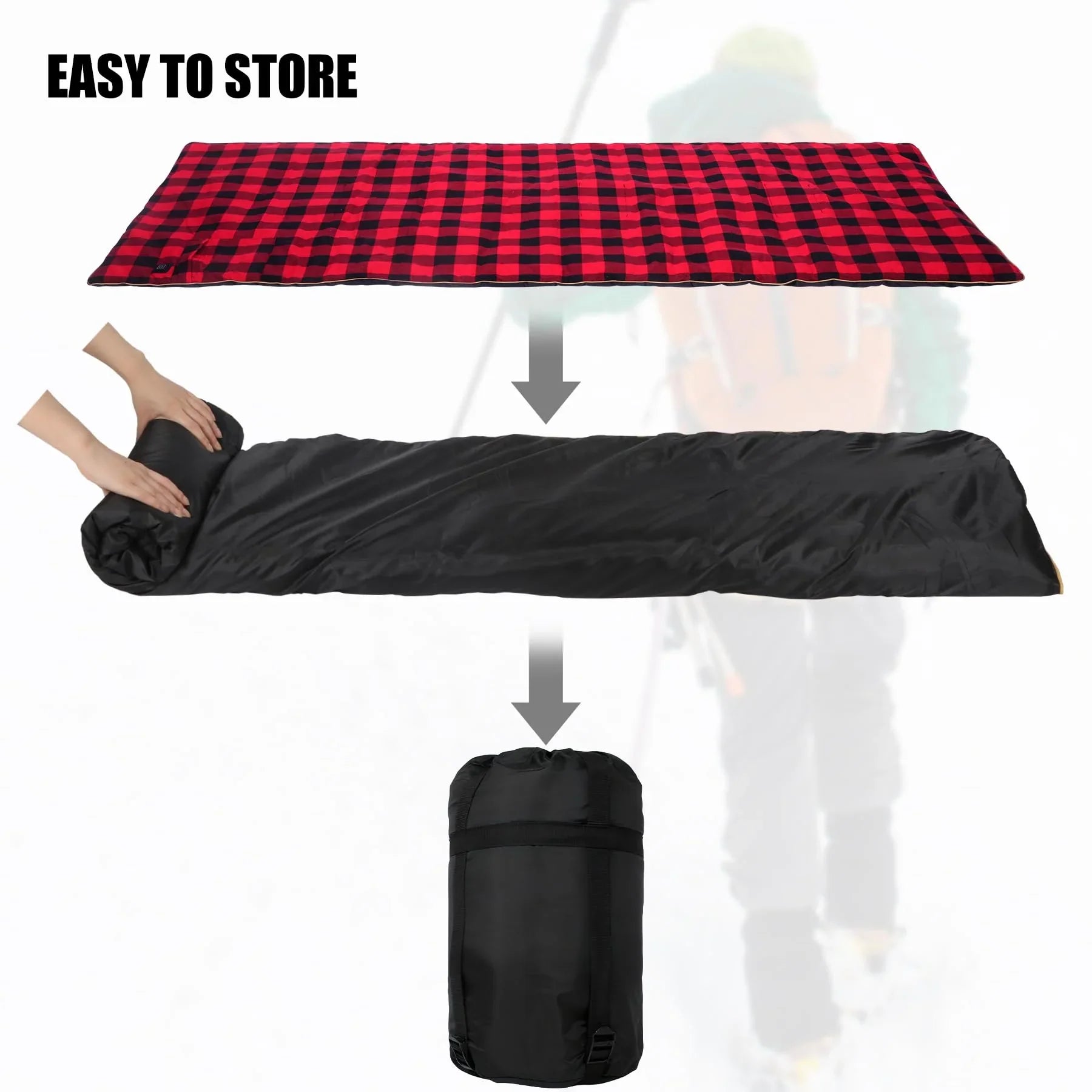 Heated Sleeping Bag Pad, Heated Sleeping Bag Liner, 5 Heating Zones, 3 Adjustable Heat Settings USB Heating Pad for Cold Weather Camping Backpacking or Hiking, Red