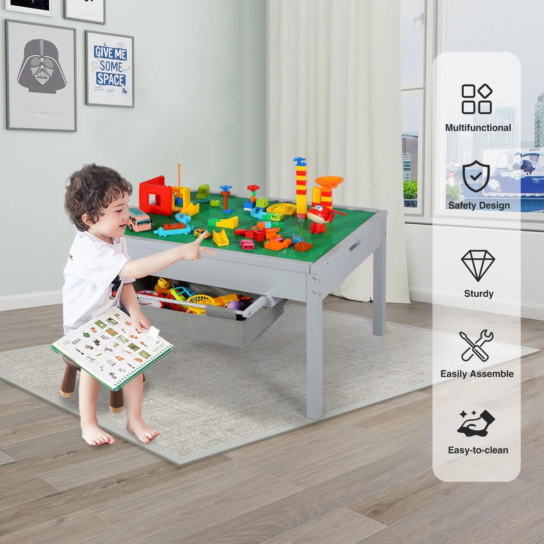 Table d'activités 2 en 1 pour enfants avec tiroirs de rangement