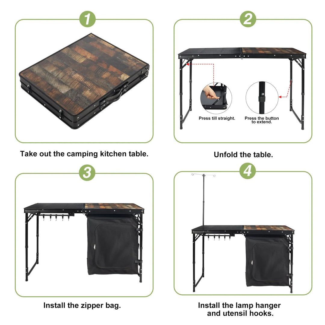 Portable Camping Kitchen Table with Storage Organizer for Outdoor - Redcamp