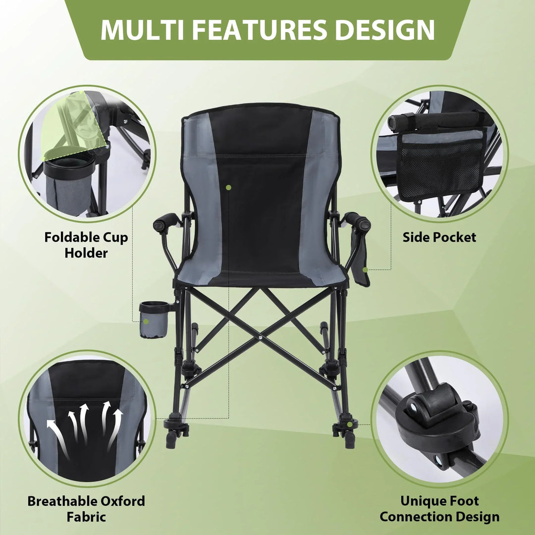 Rocking Camping Chair Portable Outdoor Rocker with High Back and Cup Holder