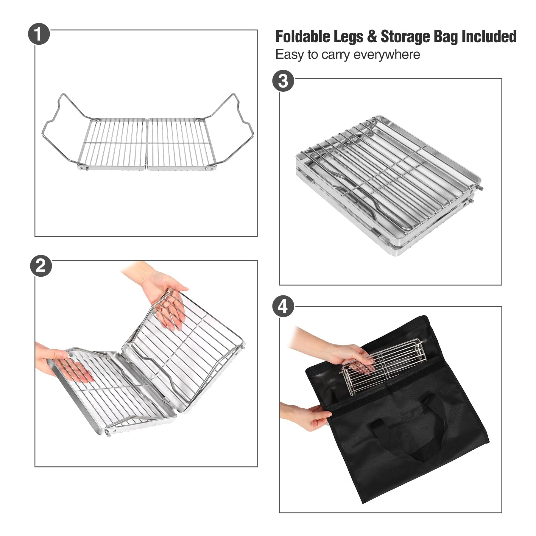 Barbecue de camp pliable et portable en acier inoxydable 304 avec sac de transport