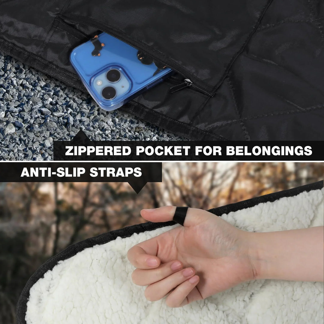 Large Warm Camping Blanket with Sherpa Lining, Cold Weather Warm Outdoor Blanket Waterproof and Windproof for Camping Stadium, Machine Washable 59"x79" White