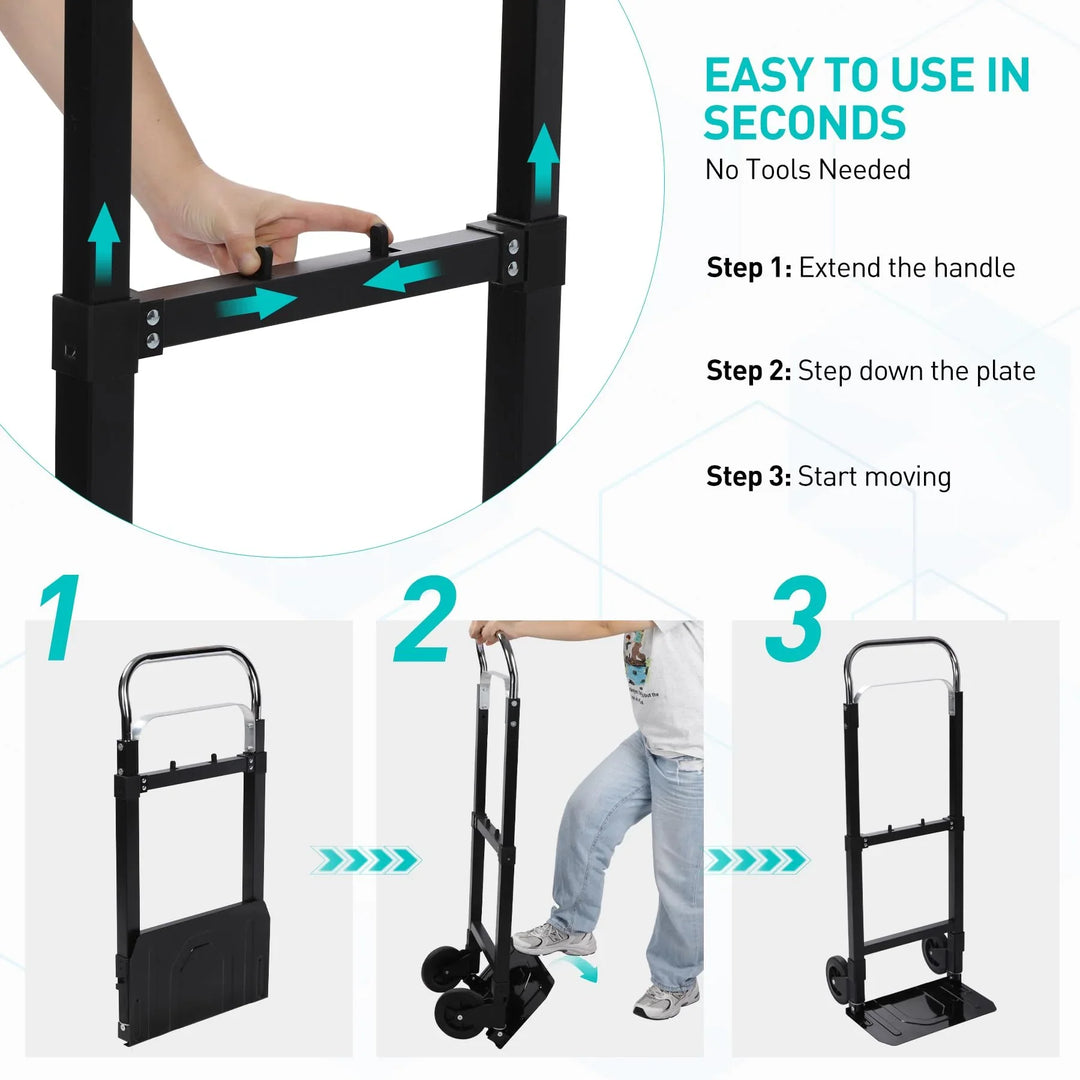 Folding Aluminum Hand Truck, 180 lbs Load Capacity, Aluminum Alloy Plate Luggage Cart Foldable Height Adjustable Hand Cart with 2 Wheels, Ultra Lightweight Super Strong for Moving Warehouse