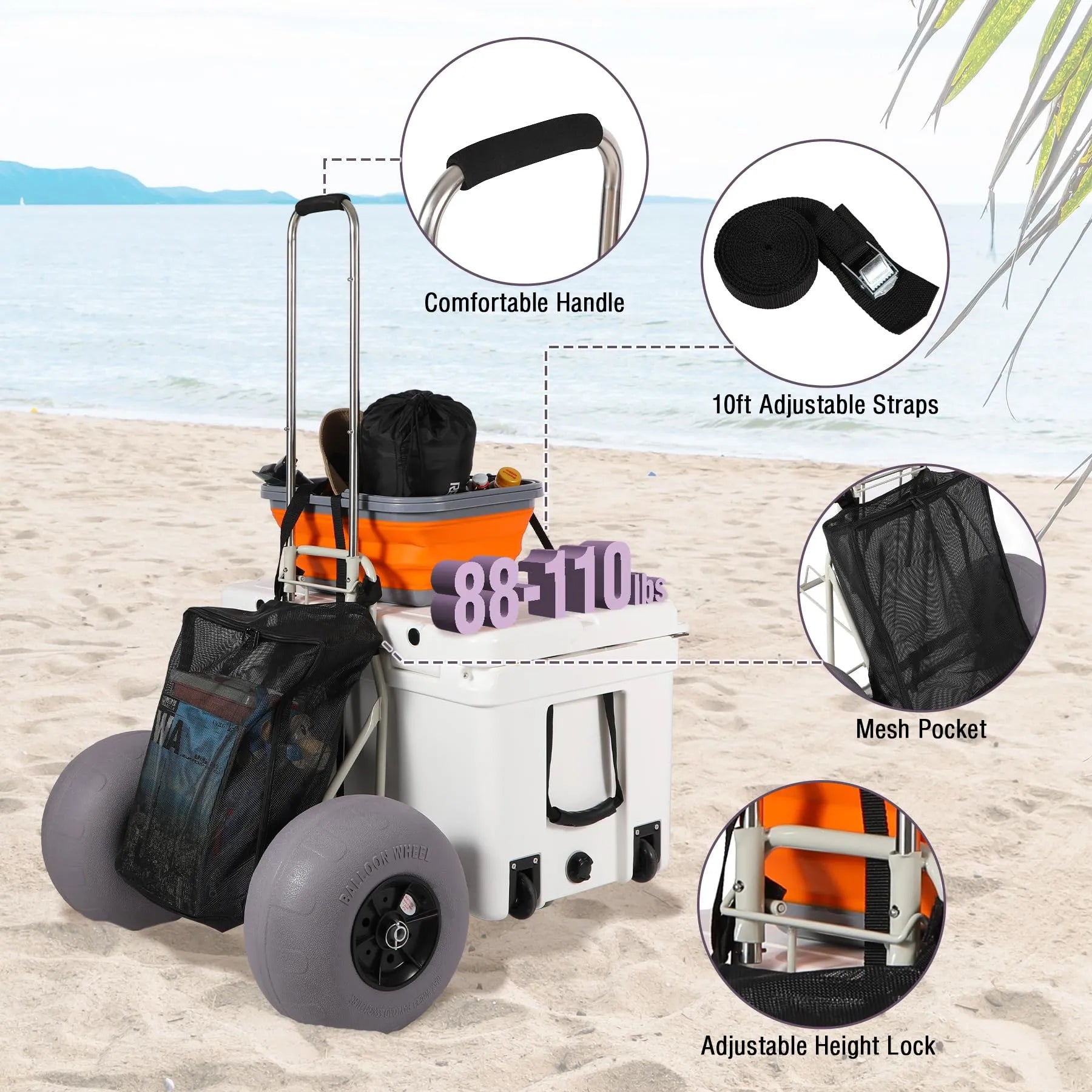 Balloon Wheel Beach Cart for Sand - Redcamp