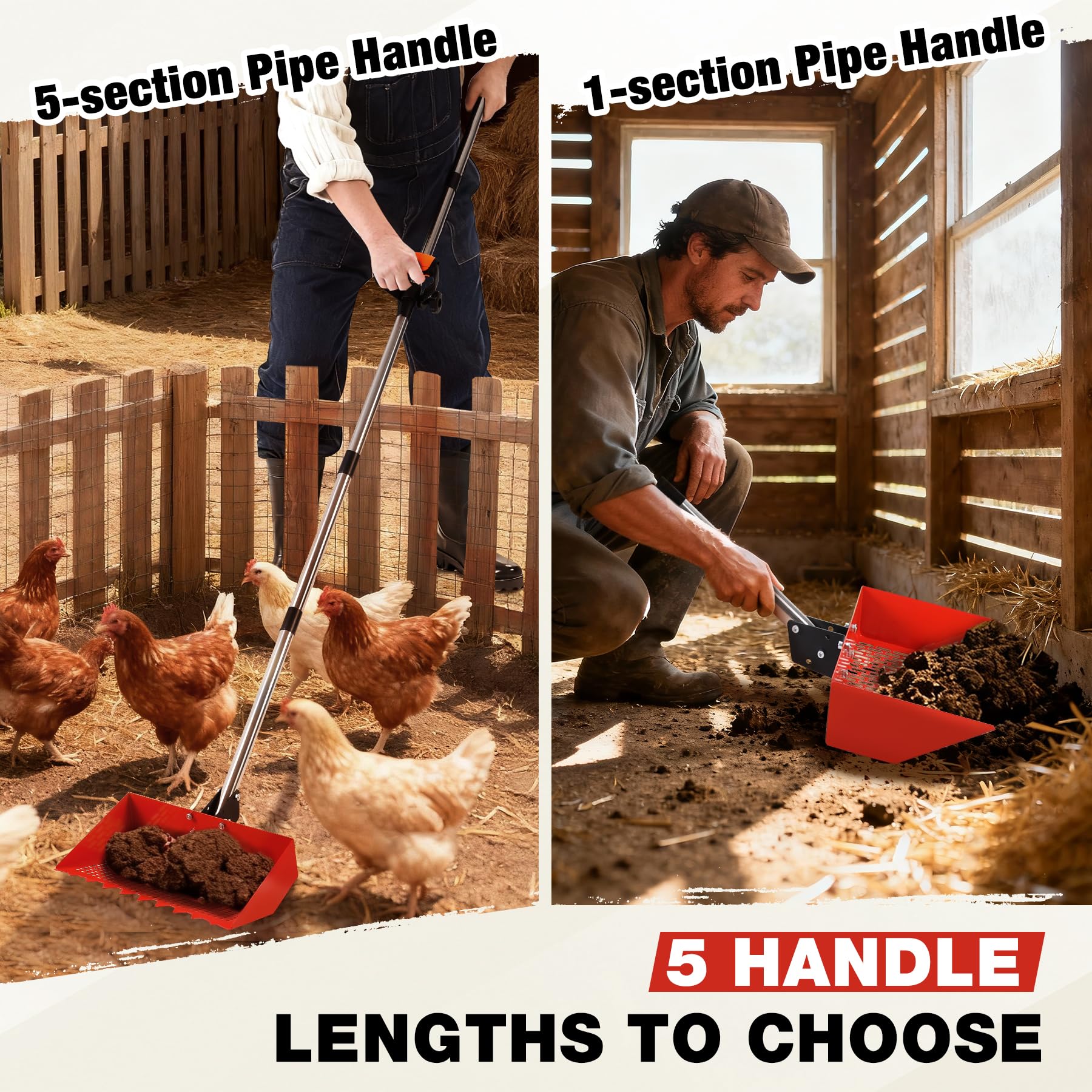 2-in-1 Adjustable Chicken Poop Scooper and Rake