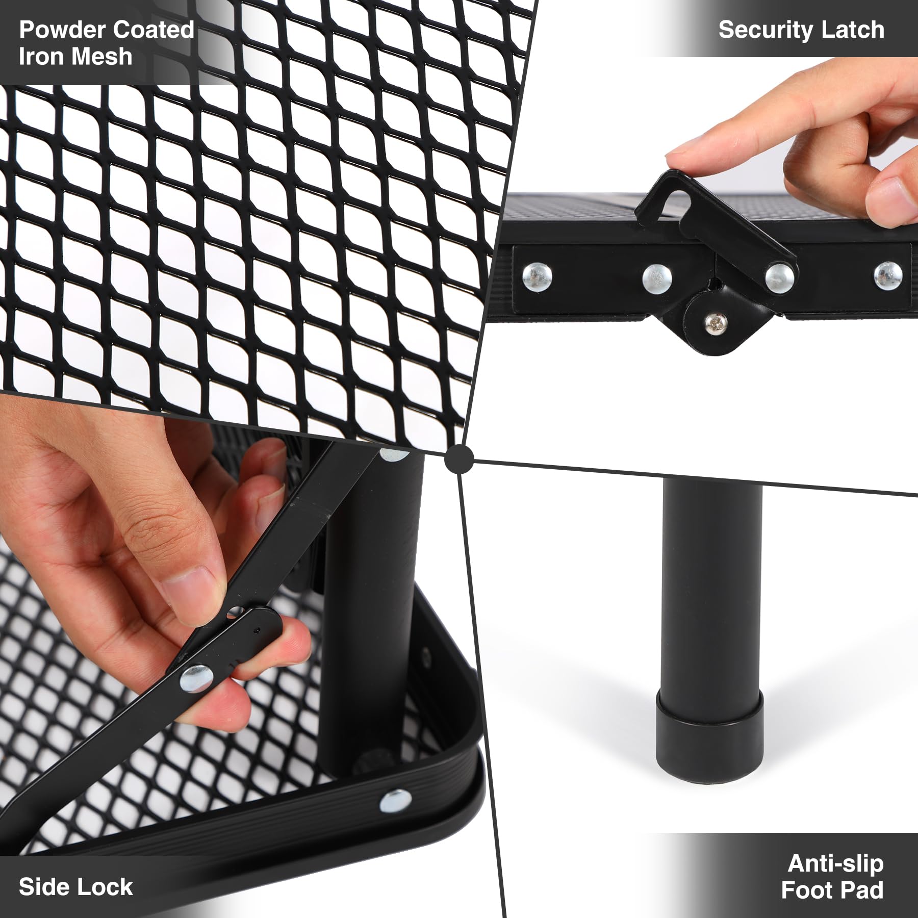 Folding Grill Table with Extra Space, Adjustable Height Portable Small Stand Table for Outdoor Indoor Camping Picnic BBQ, Black with Side Table