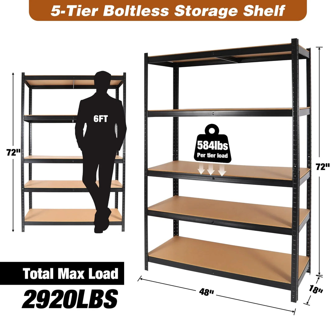 48" W Garage Shelving Units and Storage, 5 Tier Metal Heavy Duty Storage Shelves Rack Adjustable Heights for Garage Basement,Warehouse,Pantry Closet,Kitchen,Industrial, 1 Pack