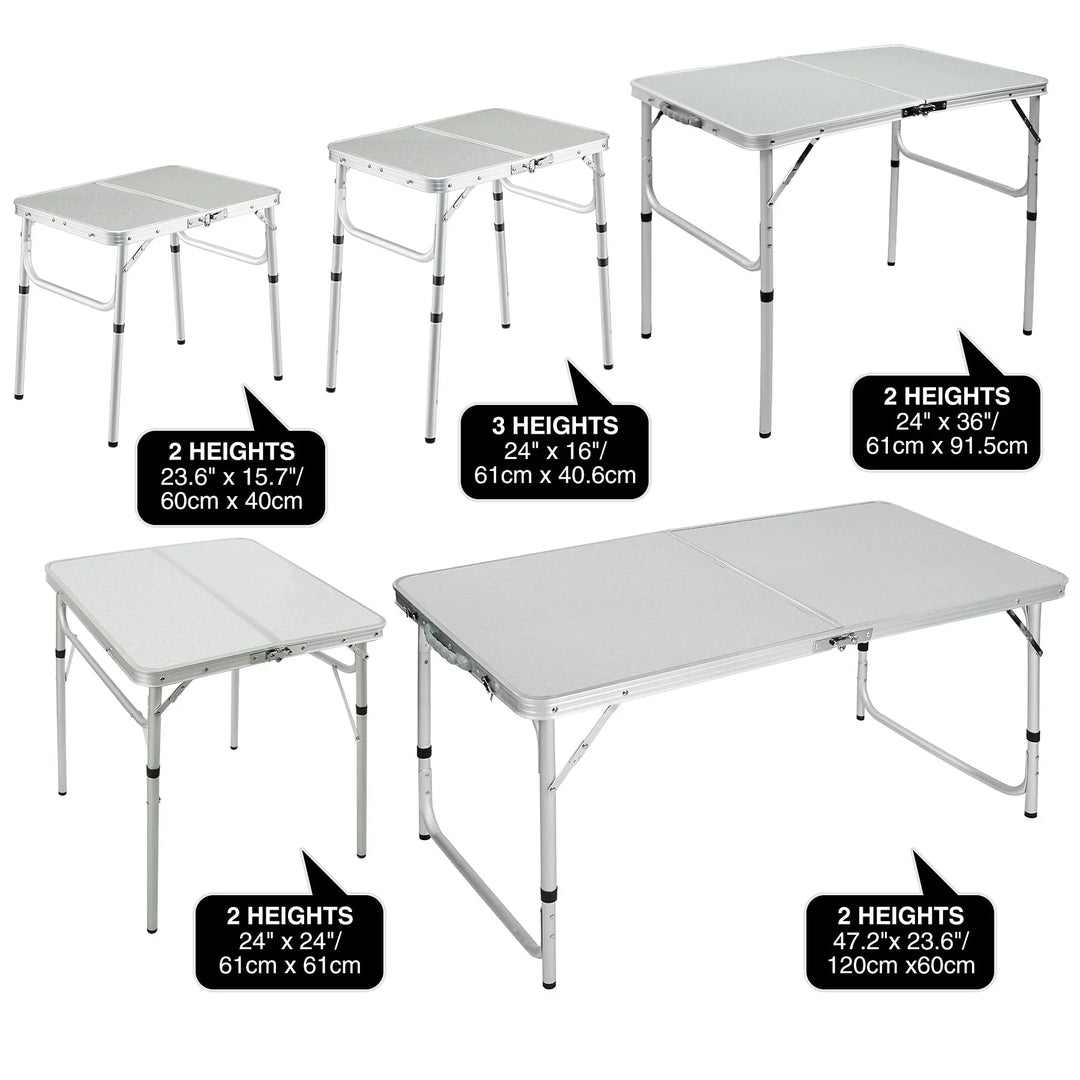Table de camping pliante en aluminium avec pieds réglables en hauteur, 2/3/4 pieds 