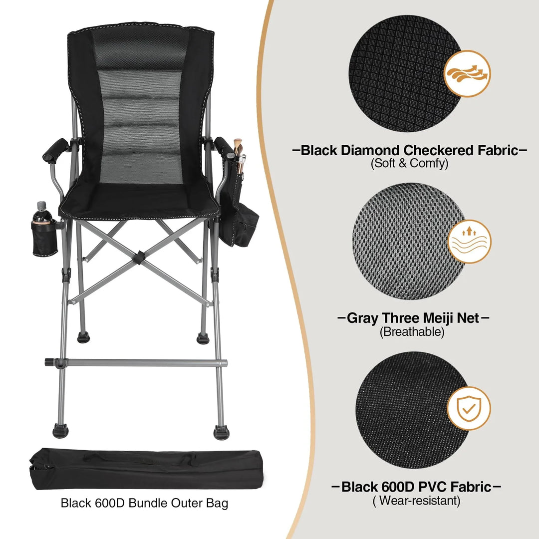 Chaise pliante extra haute, chaises de réalisateur pliables à hauteur de bar pour adultes avec dossier haut et accoudoirs rigides, supportant 330 lb
