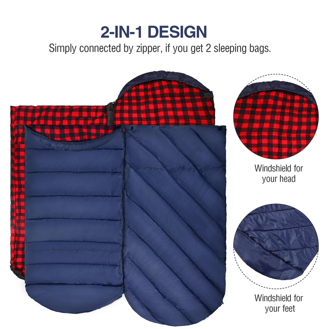 Wide Flannel Sleeping Bag with Detachable Hood