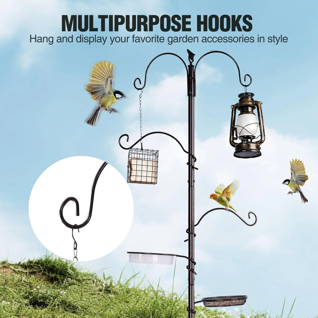69" L Bird Feeding Station with 4 Feeder Hanging Poles, Wild Bird Feeder Stand Pole for Outside, Multi Feeder Pole Stand Kit for Attracting Wild Birds