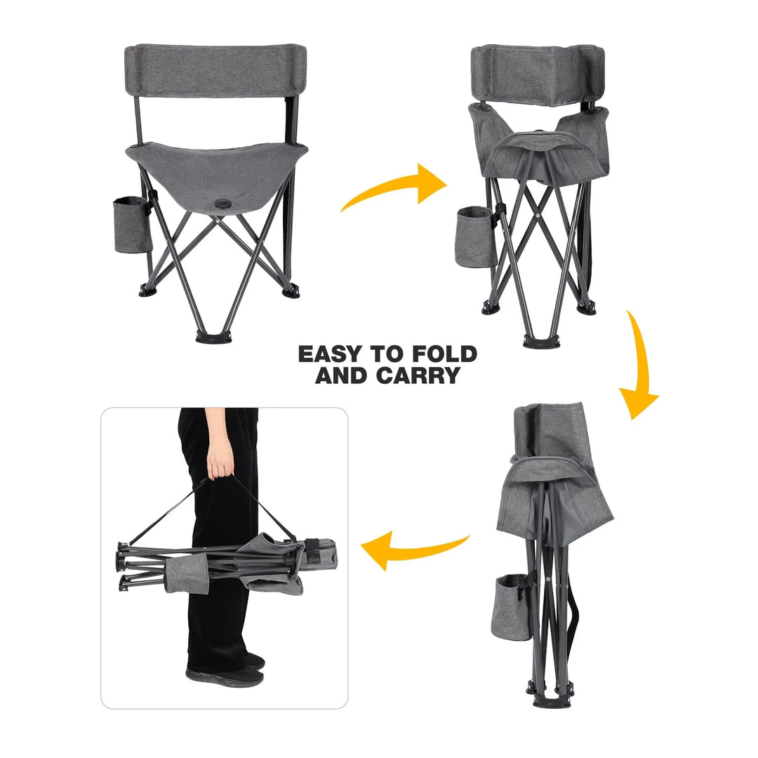 2 Pack Tripod Camping Chairs Folding Lightweight, Portbal 3 Legged Tripod Stool Seat with Cup Holders, Small Fishing Chairs Compact for Adults Golf, Hunting,Dark Grey