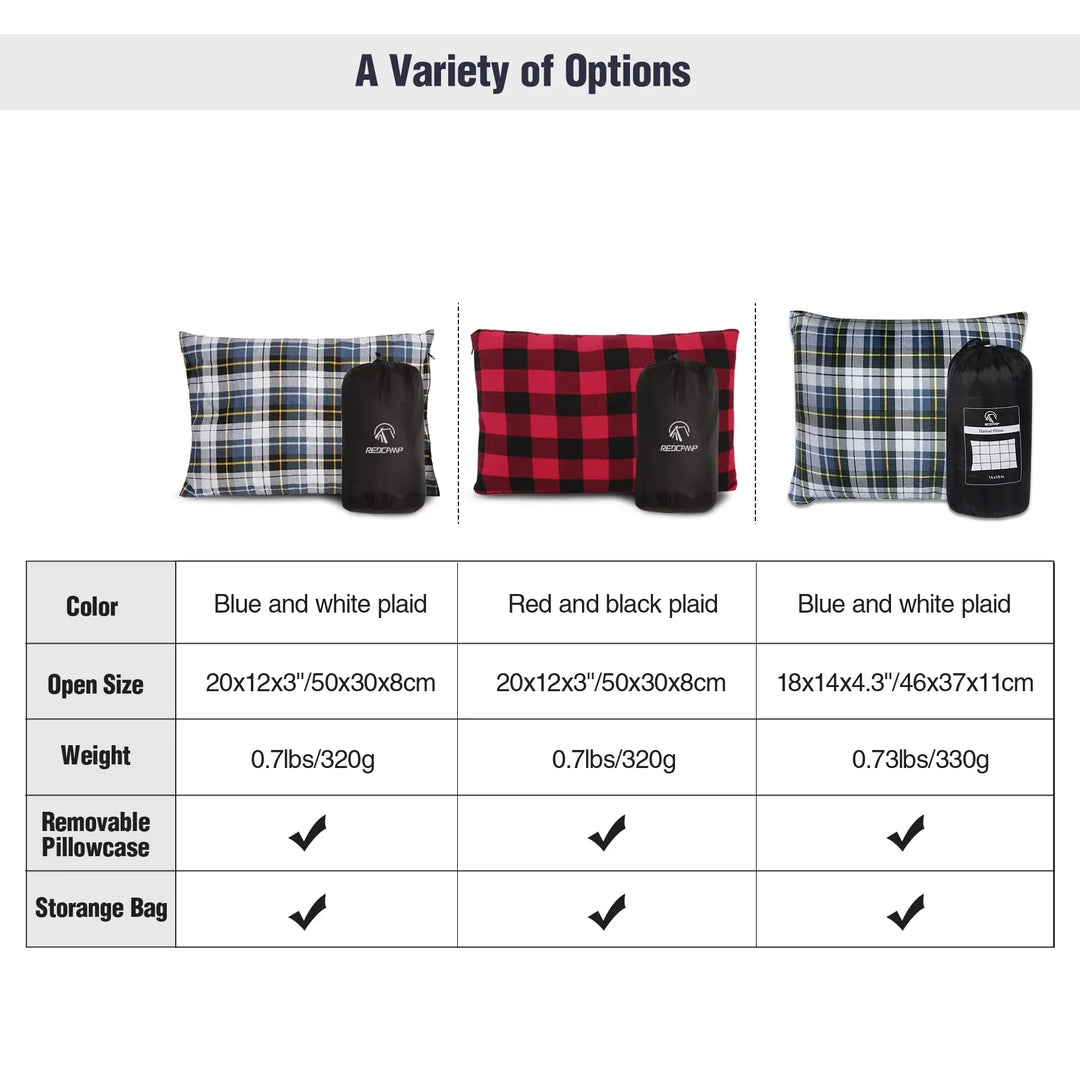Small Camping Pillow Lightweight and Compressible, Flannel Travel Pillow with Removable Pillow Cover