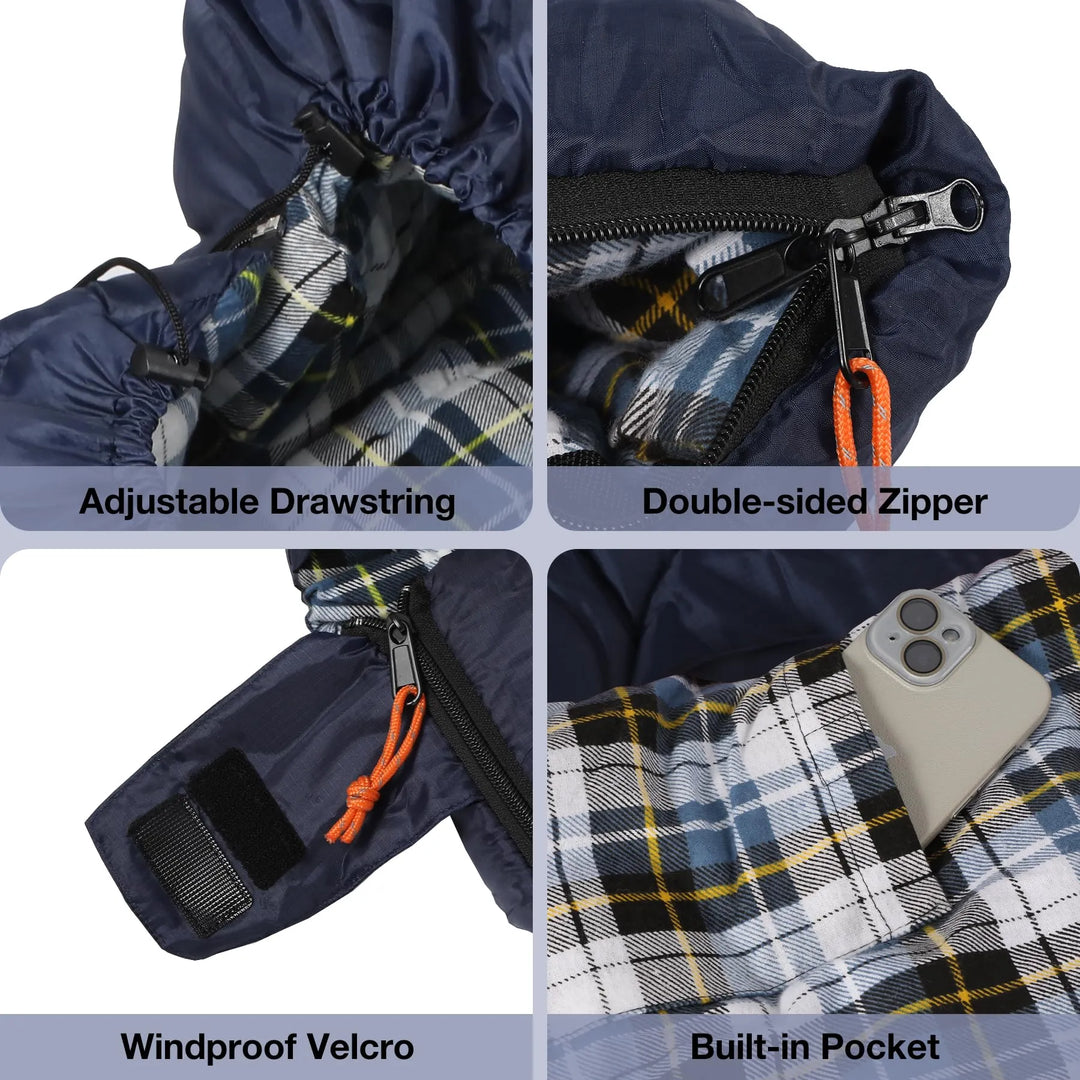Extra-Wide Cotton Flannel Sleeping Bag for Adult Camping
