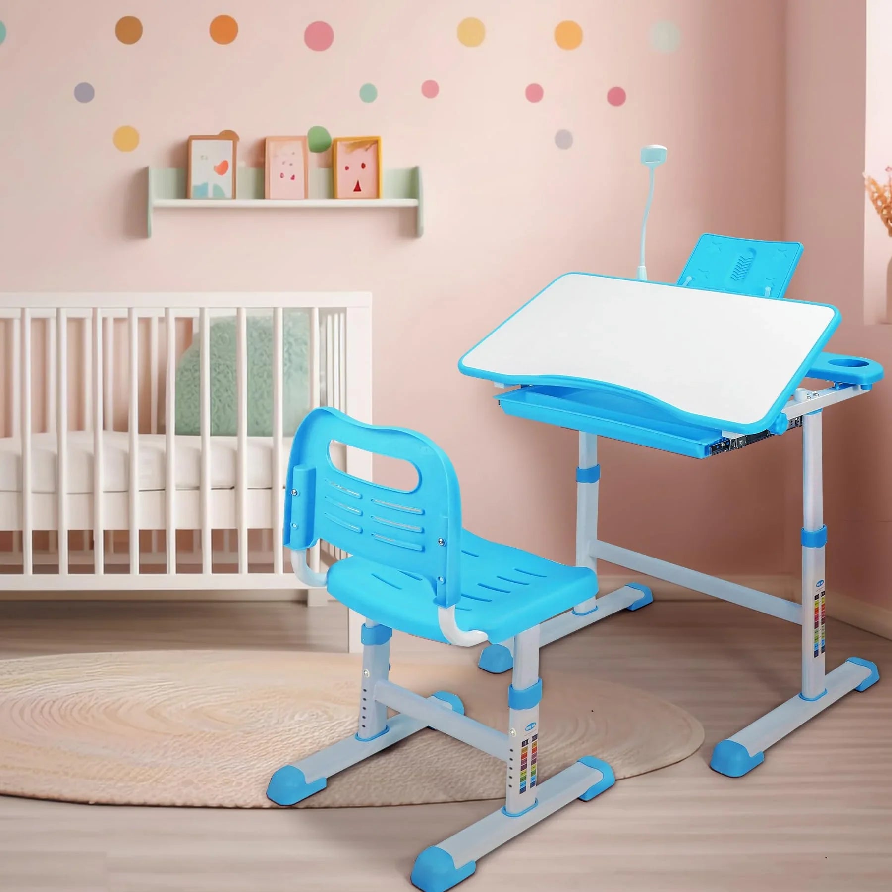 Ensemble bureau et chaise d'étudiant réglables REDCAMP avec plateau inclinable pour dessin