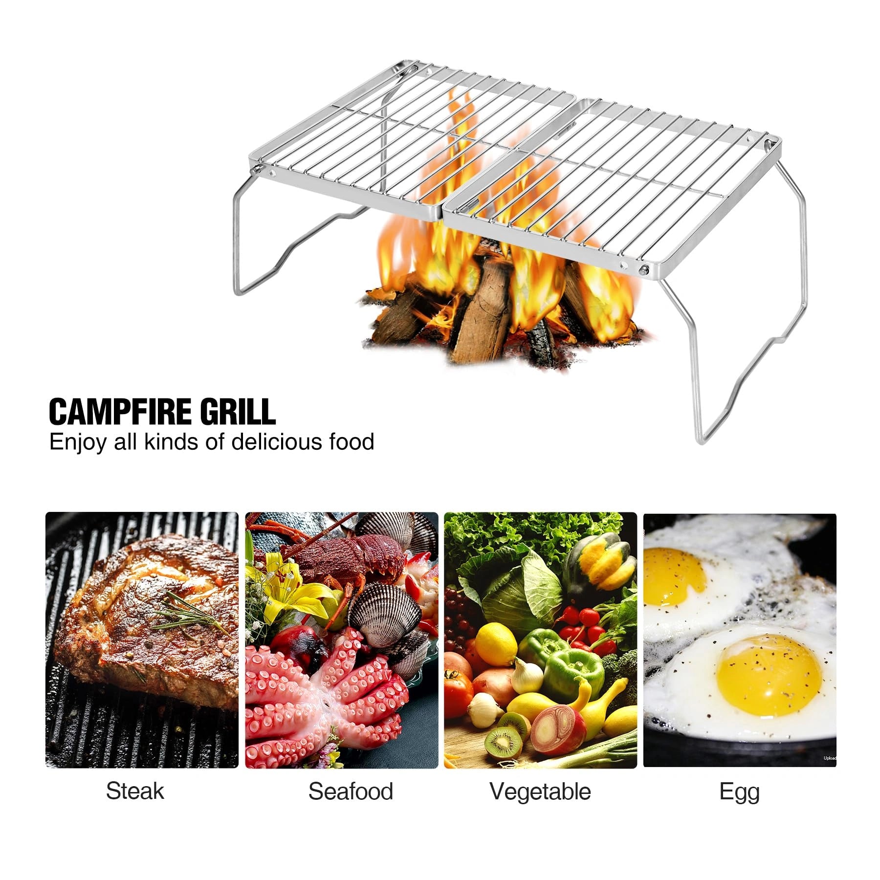 Barbecue de camp pliable et portable en acier inoxydable 304 avec sac de transport