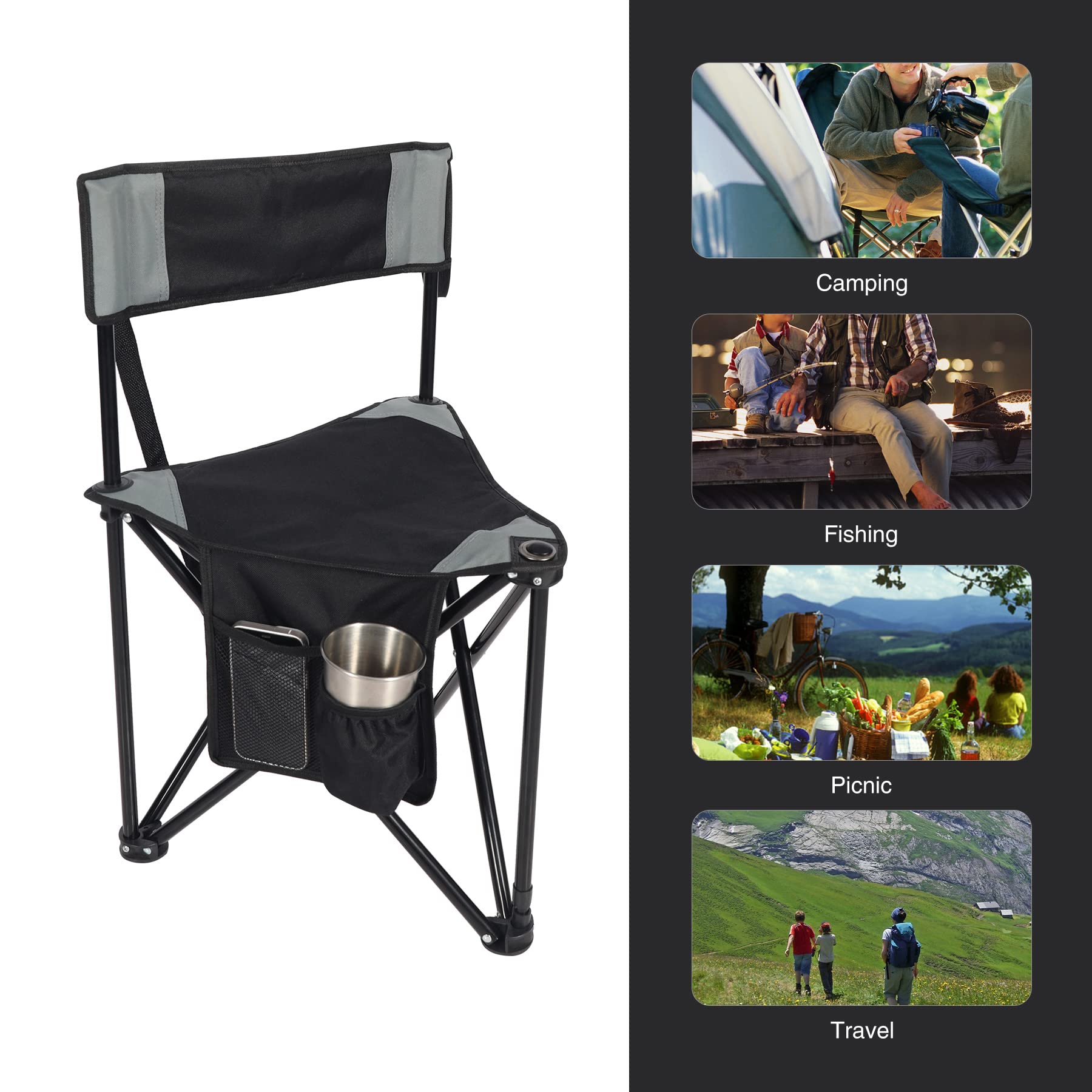2-Pack Folding Tripod Hunting Chairs with Backrests