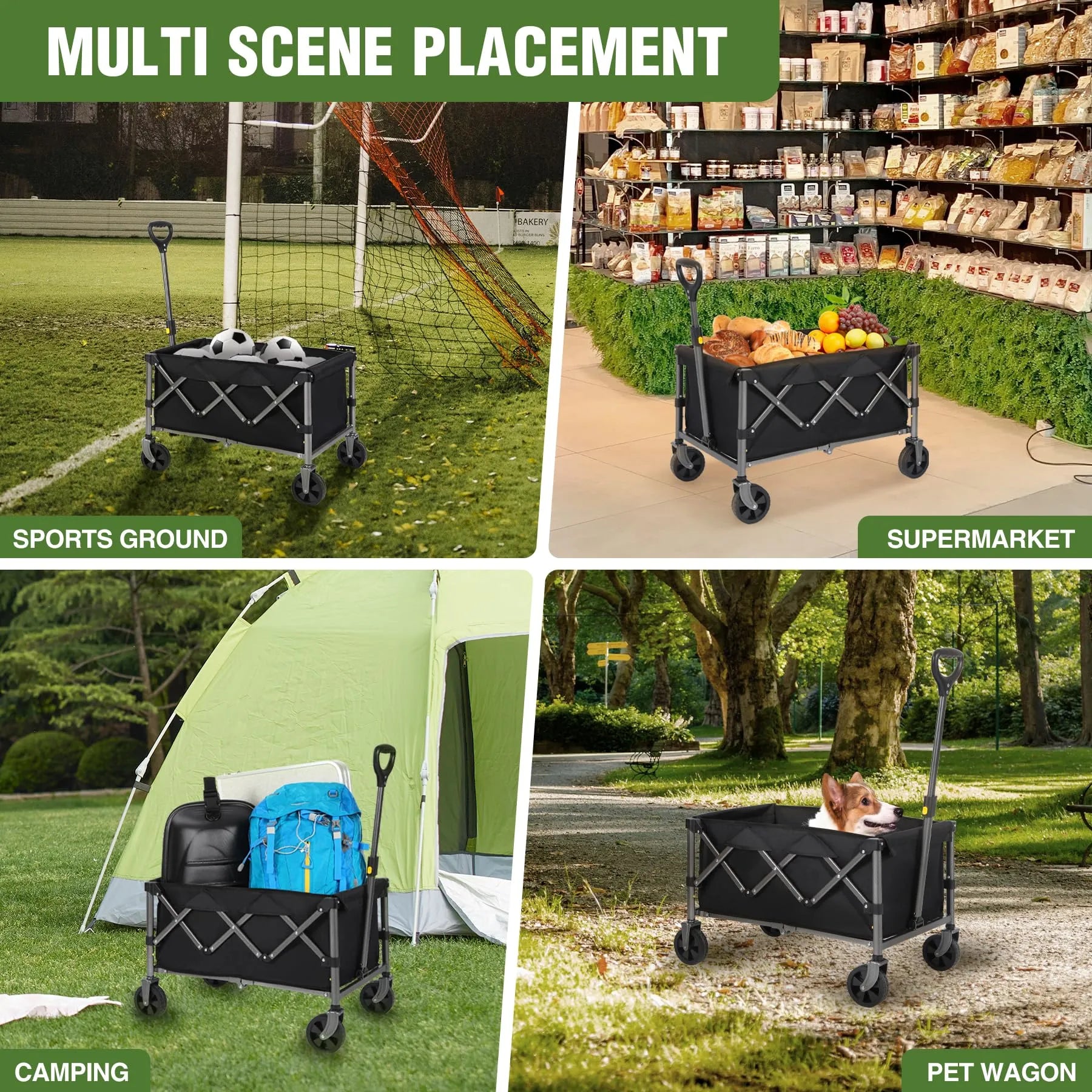 Collapsible Wagon Cart Foldable with 220LBS Weight Capacity