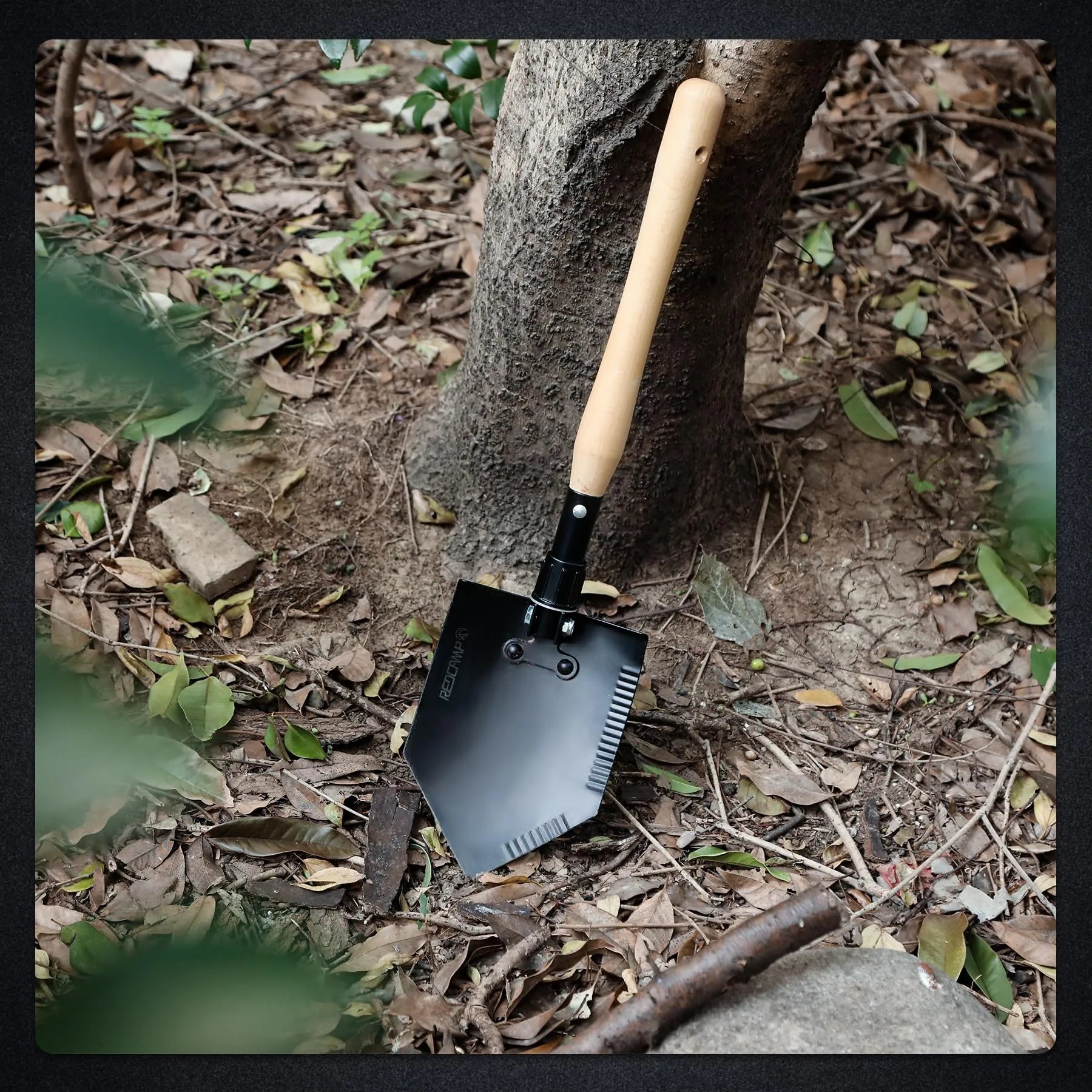 23" Forces Spetsnaz Shovel, Tactical Entrenching Tool Hardwood Handle Shovel, Military Folding Camping Shovel for Camping Hiking Gardening Beach, Black