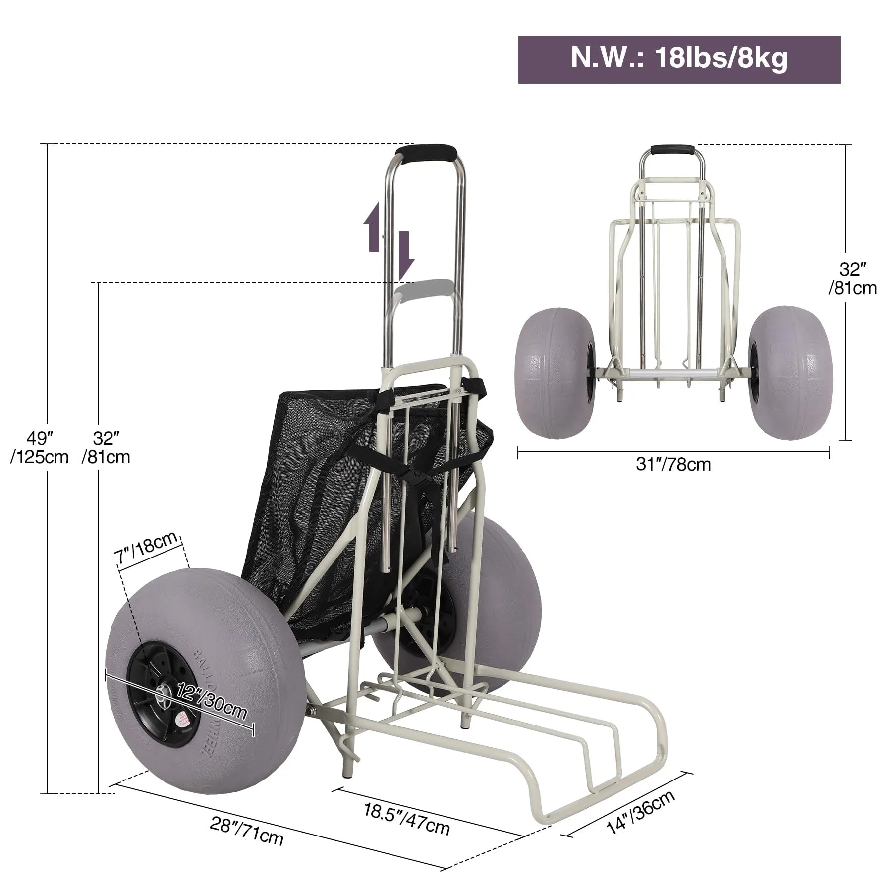 Balloon Wheel Beach Cart for Sand - Redcamp