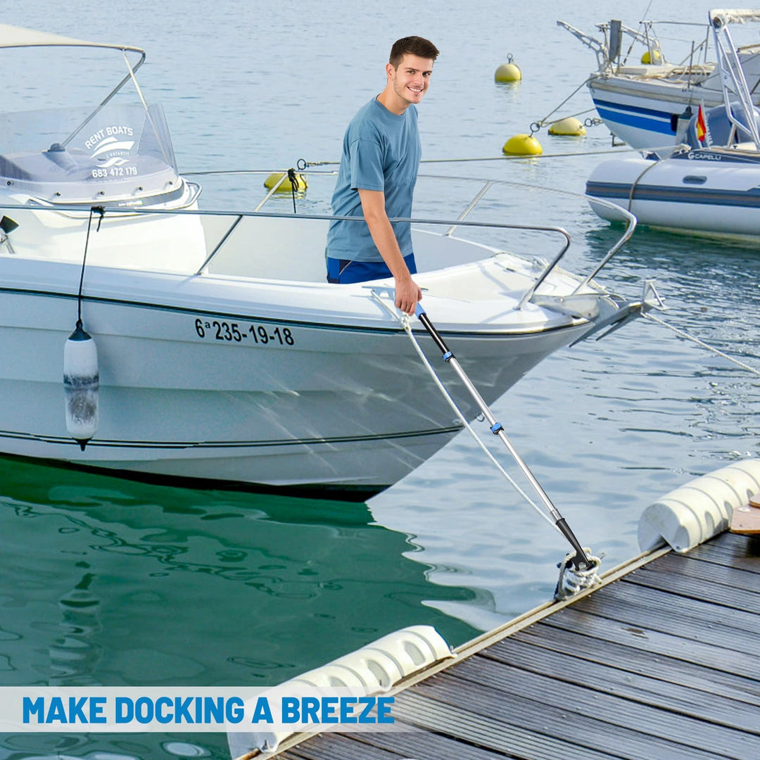 8ft/12ft Aluminum Extendable Telescopic Boat Hook For Docking, Black/Silver