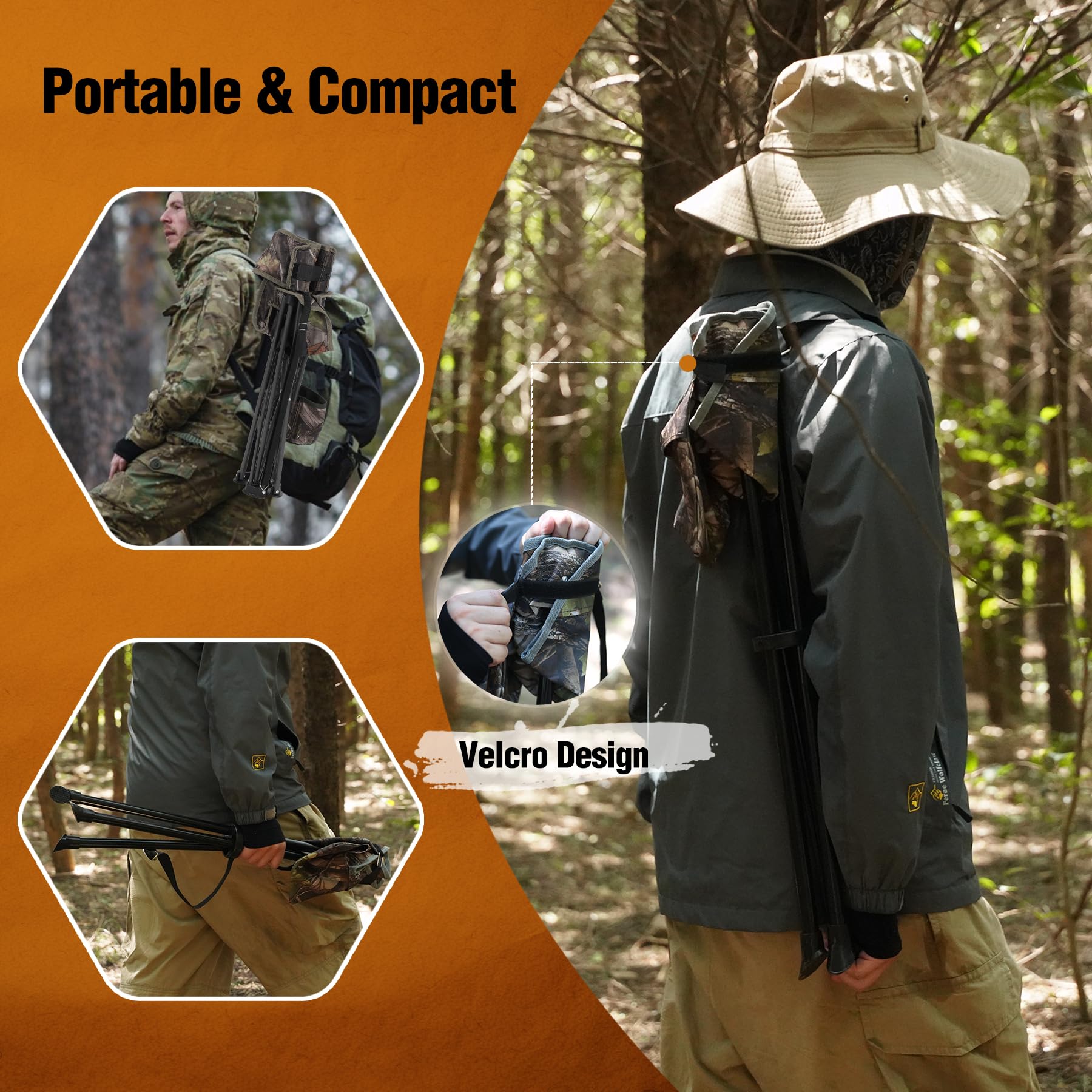 2-Pack Folding Tripod Hunting Chairs with Backrests
