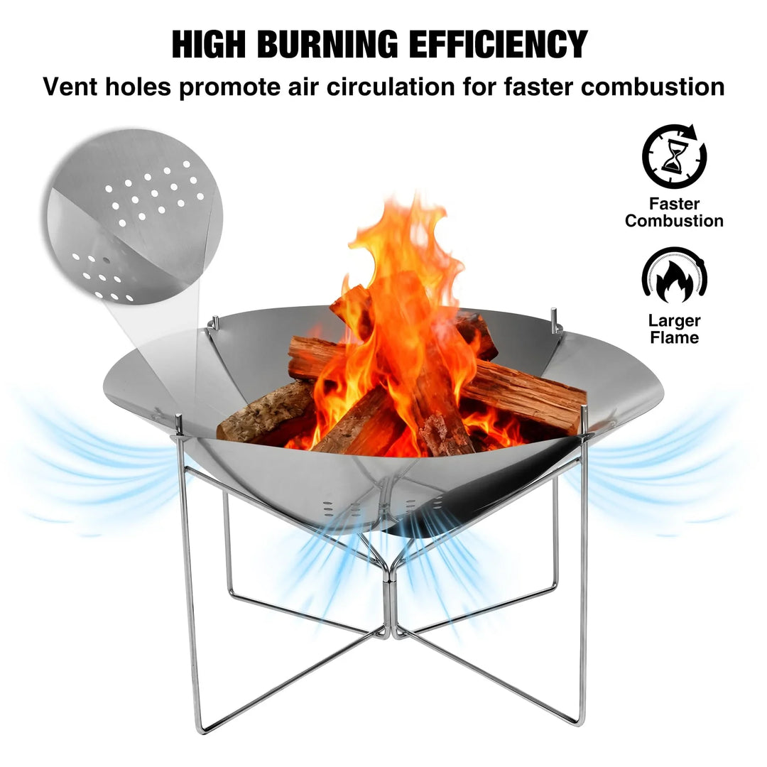 Portable Collapsible Fire Pit - 20 inch Foldable Wood Burning Fire Pit with Storage Bag for Outside Backyard Patio Outdoor Camping Backpacking Beach
