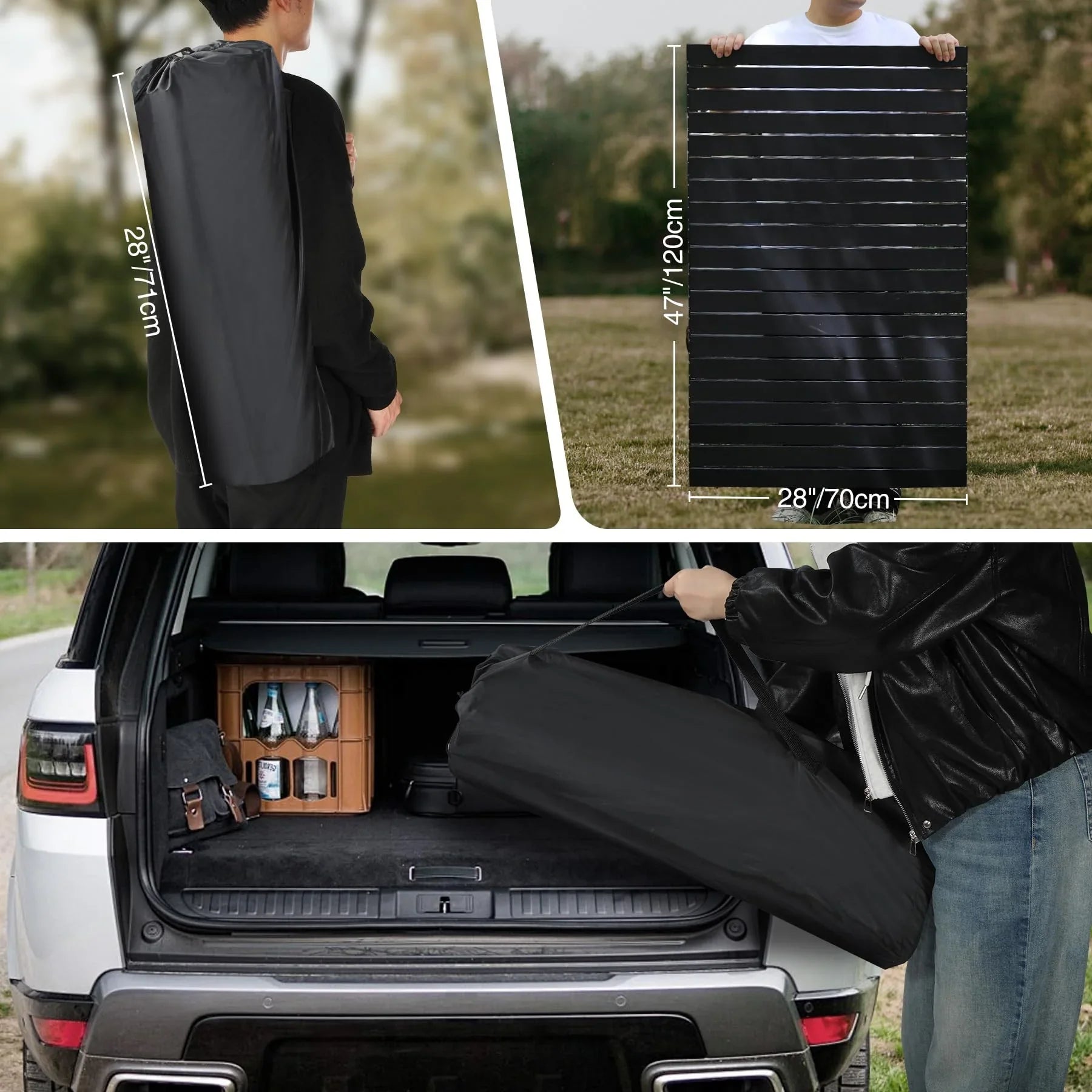 Roll Up Camping Tables That Fold Up, Lightweight Portable Compact Metal Camp Table for Grill Outdoor Picnic, Black Long 47x28