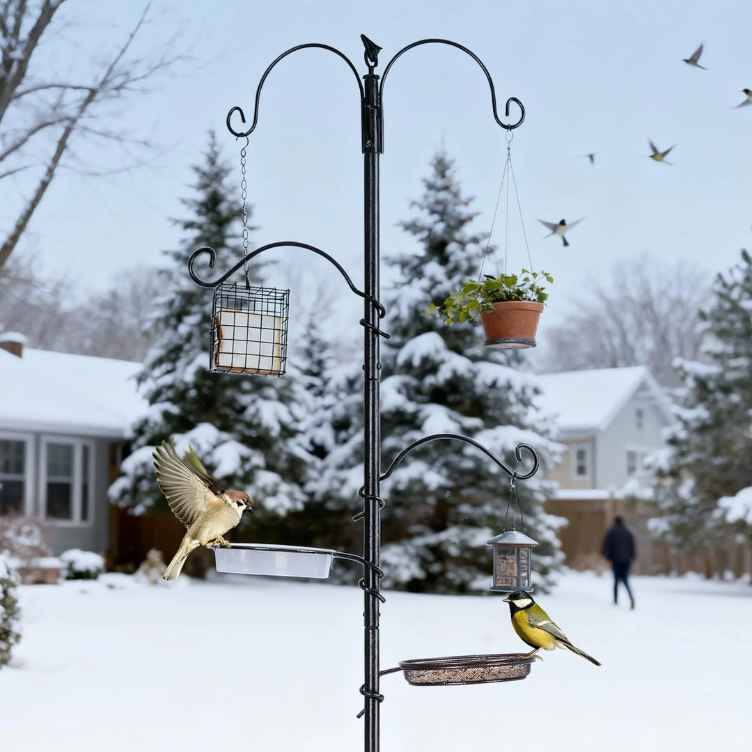 69" L Bird Feeding Station with 4 Feeder Hanging Poles, Wild Bird Feeder Stand Pole for Outside, Multi Feeder Pole Stand Kit for Attracting Wild Birds