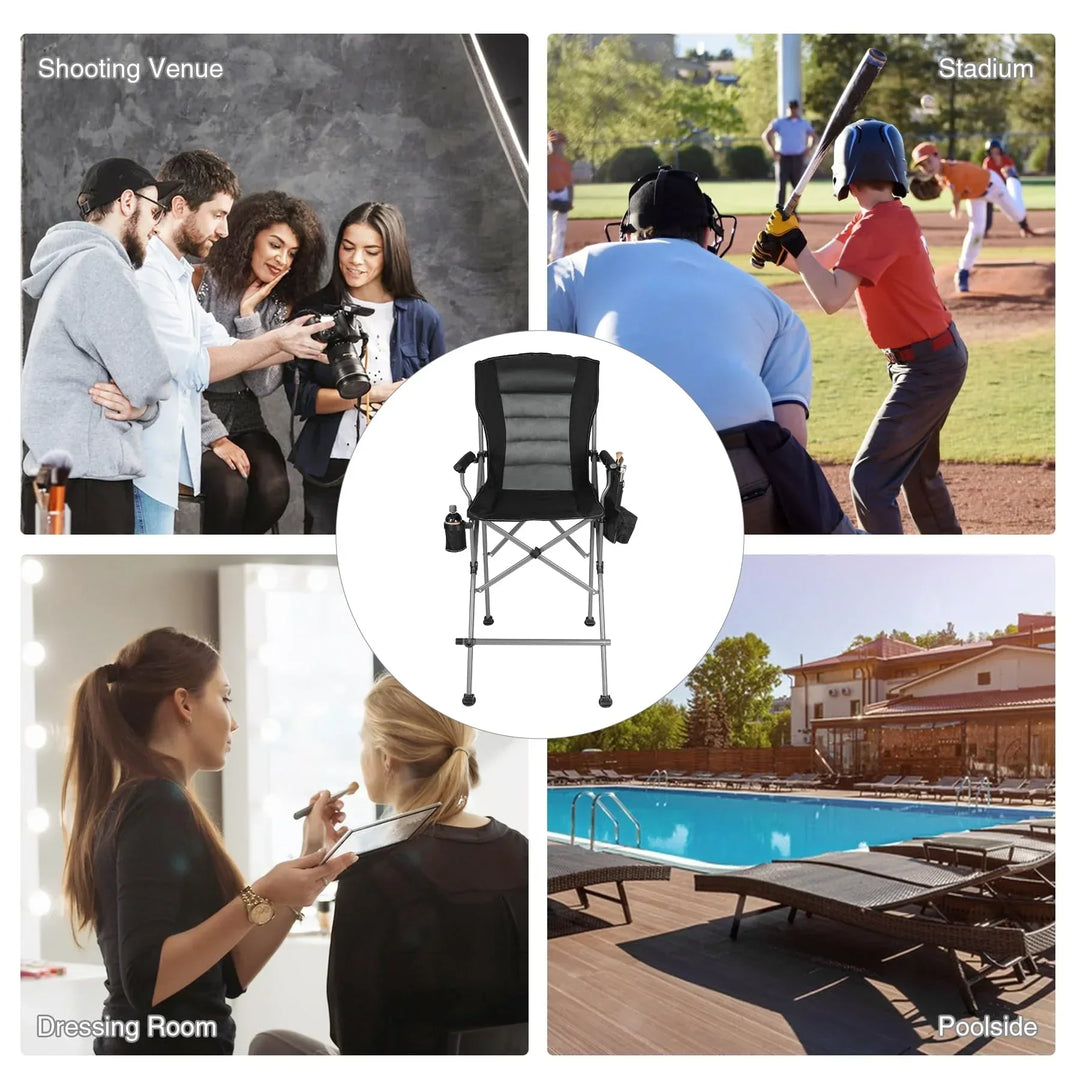 Chaise pliante extra haute, chaises de réalisateur pliables à hauteur de bar pour adultes avec dossier haut et accoudoirs rigides, supportant 330 lb