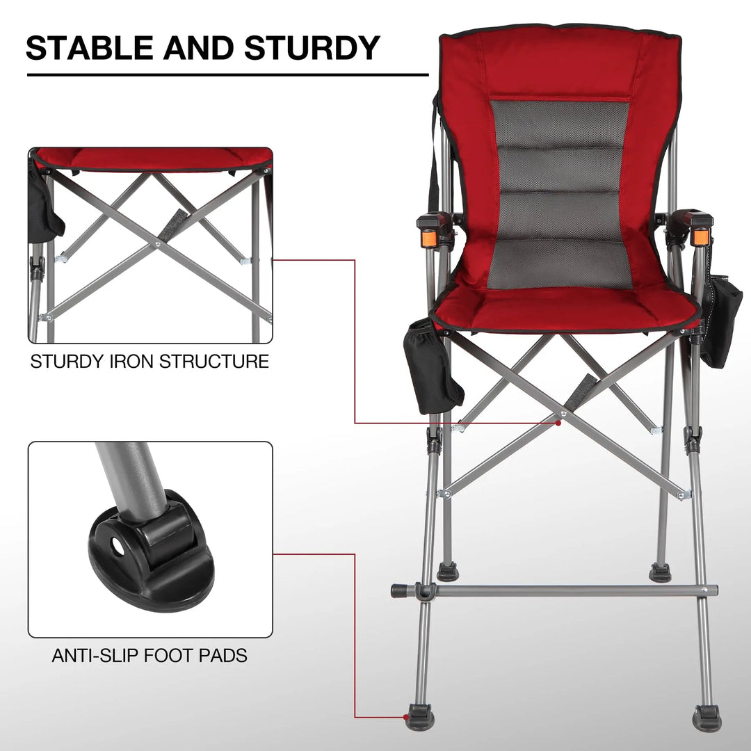 Chaise pliante extra haute, chaises de réalisateur pliables à hauteur de bar pour adultes avec dossier haut et accoudoirs rigides, supportant 330 lb