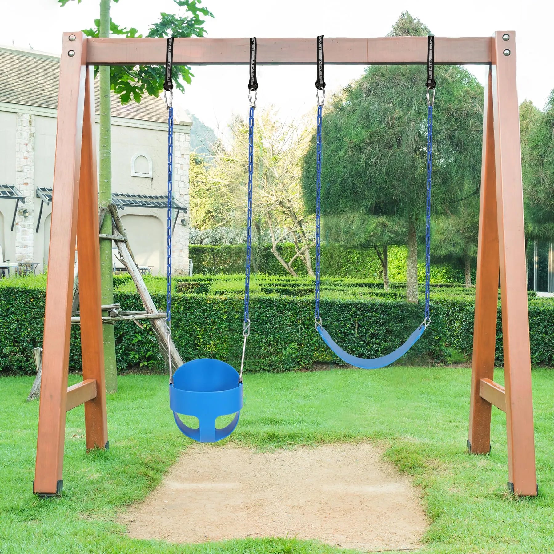 Siège de balançoire baquet à dossier haut pour tout-petit avec chaînes revêtues