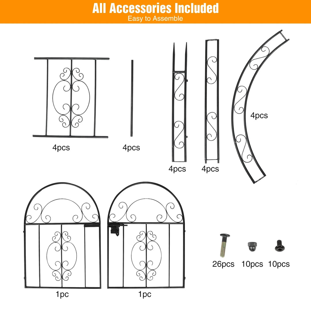Metal Garden Arch Arbor with Double Gate