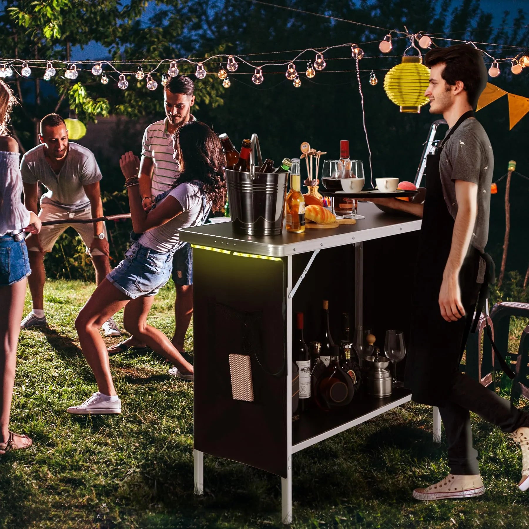 Pop-Up Folding Bar Table with LED Lighting System