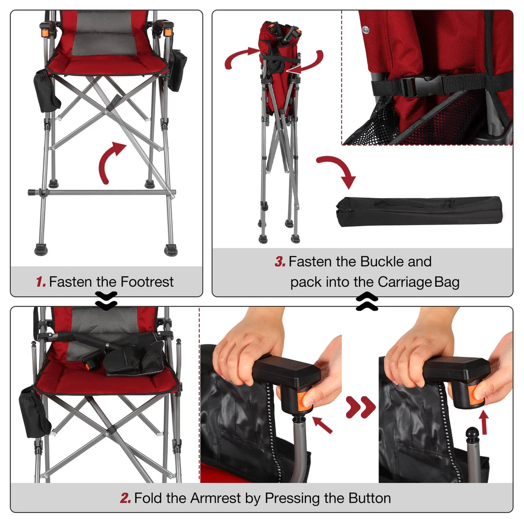 Chaise pliante extra haute, chaises de réalisateur pliables à hauteur de bar pour adultes avec dossier haut et accoudoirs rigides, supportant 330 lb