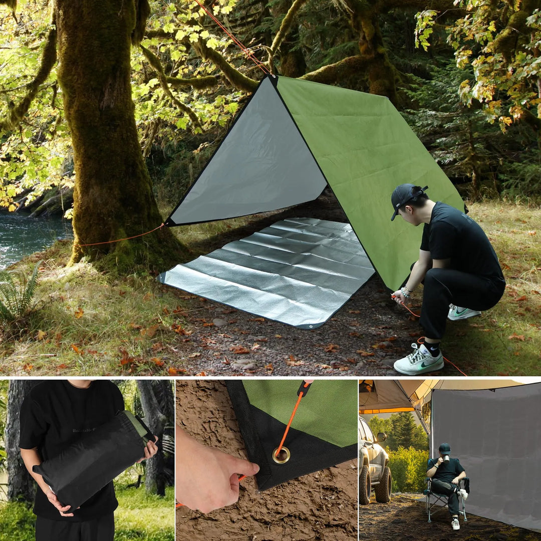 Heavy Duty Survival Blanket, Waterproof Emergency Thermal Tarp, Multipurpose Reflective Insulated All Weather Blankets for Camping Hiking, Green,11.8 x 8.5 ft