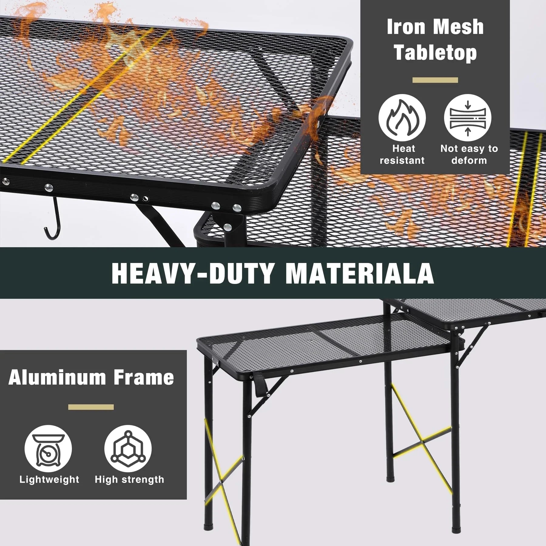 Table de cuisine de camping portable avec organiseur de rangement pour l'extérieur