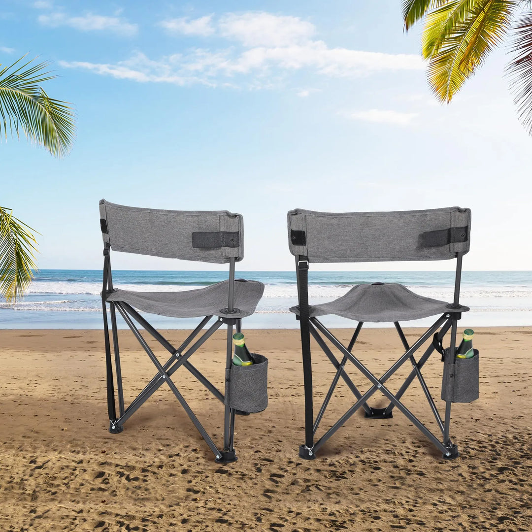 2 Pack Tripod Camping Chairs Folding Lightweight, Portbal 3 Legged Tripod Stool Seat with Cup Holders, Small Fishing Chairs Compact for Adults Golf, Hunting,Dark Grey