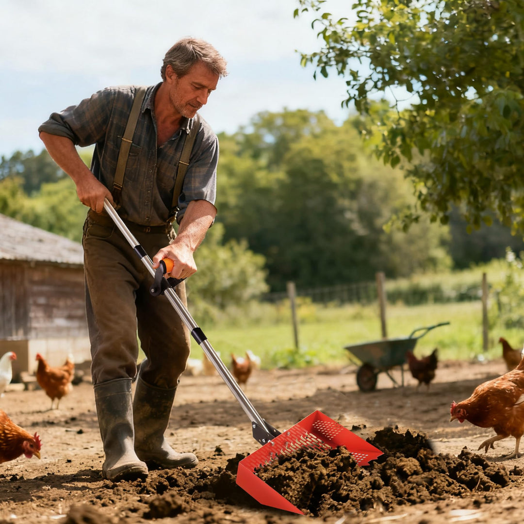 2-in-1 Adjustable Chicken Poop Scooper and Rake