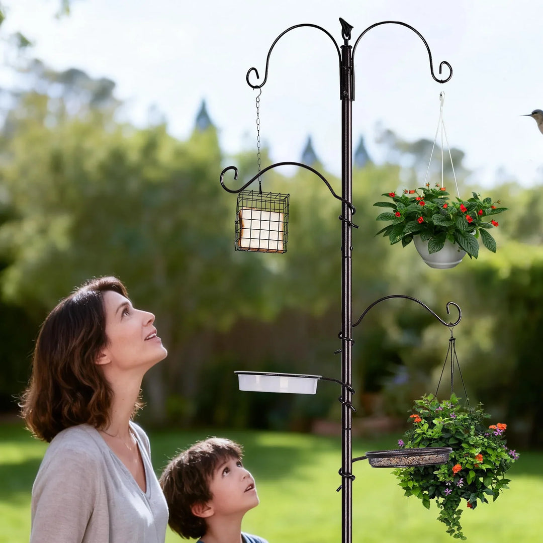 69" L Bird Feeding Station with 4 Feeder Hanging Poles, Wild Bird Feeder Stand Pole for Outside, Multi Feeder Pole Stand Kit for Attracting Wild Birds
