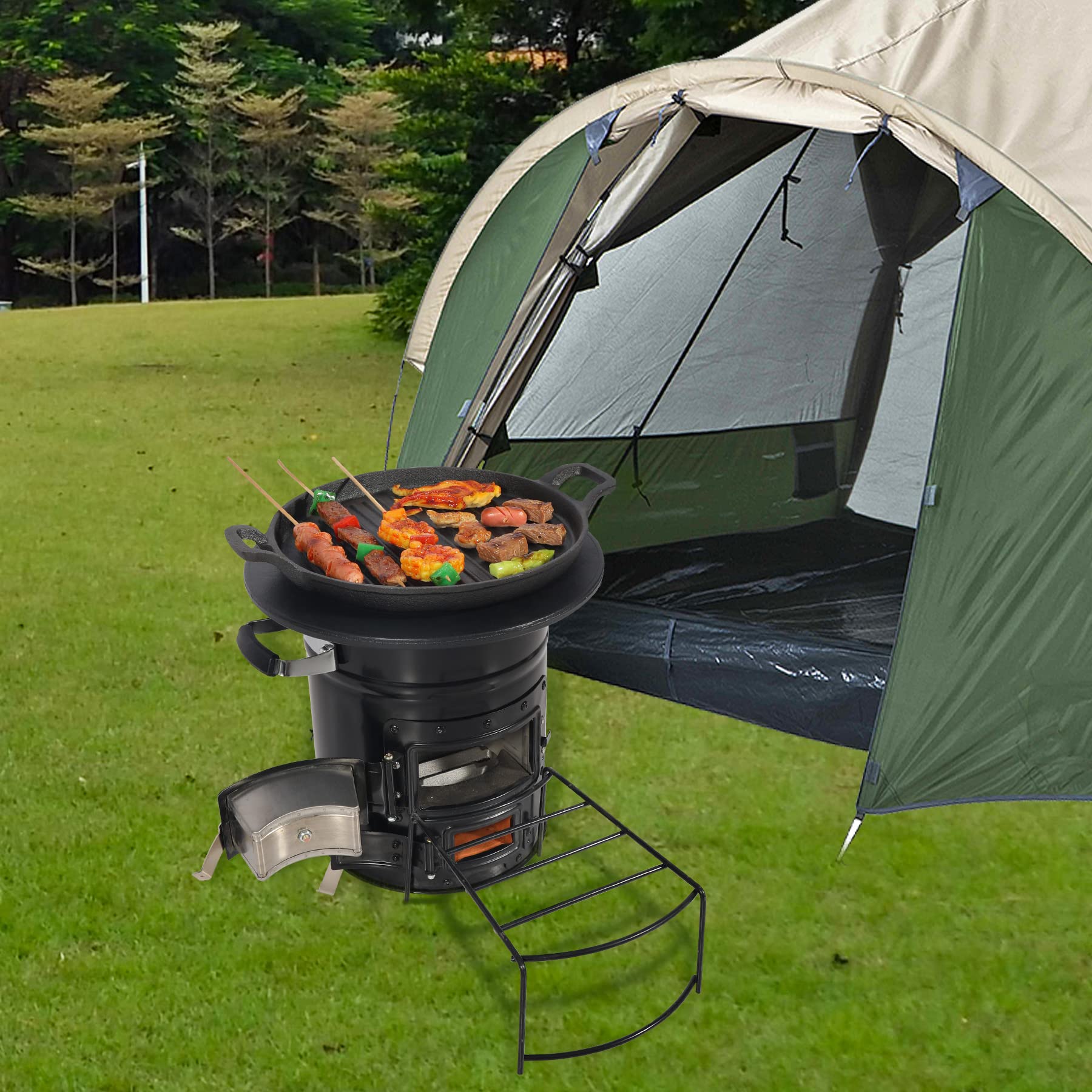 Rocket Stove Wood Burning Portable Camping Stove with Grill Pan