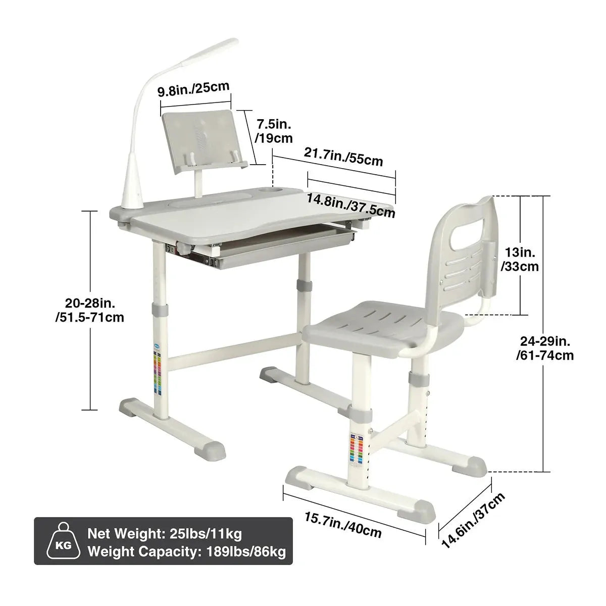 REDCAMP Adjustable Student Desk and Chair Set with Drawing Tilt Desktop - Redcamp