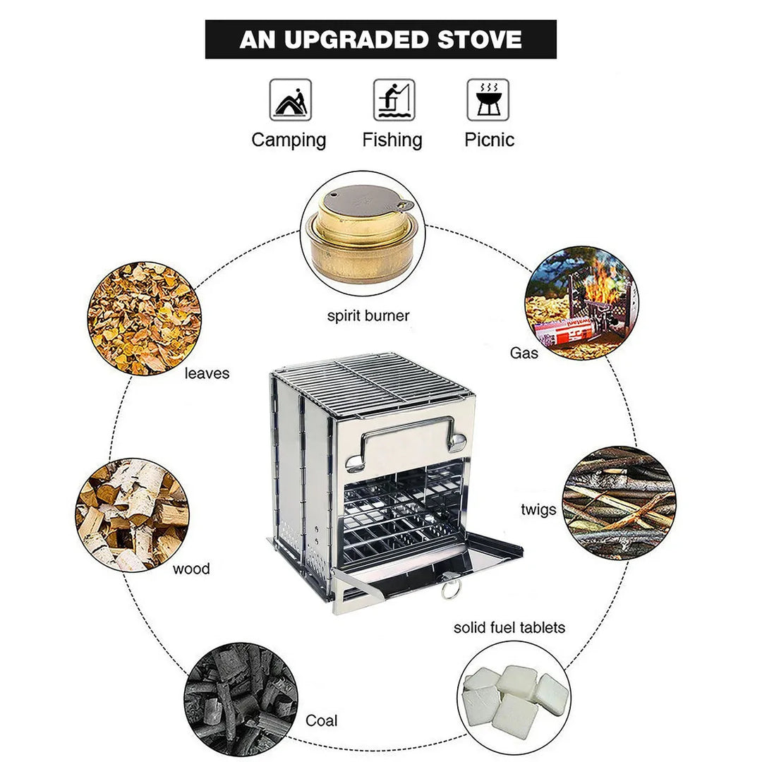 Wood Burning Camping Stove Folding with Pot Stand - Redcamp