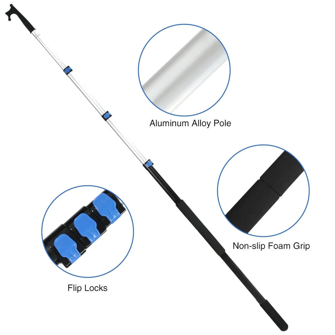 8ft/12ft Aluminum Extendable Telescopic Boat Hook For Docking, Black/Silver - Redcamp