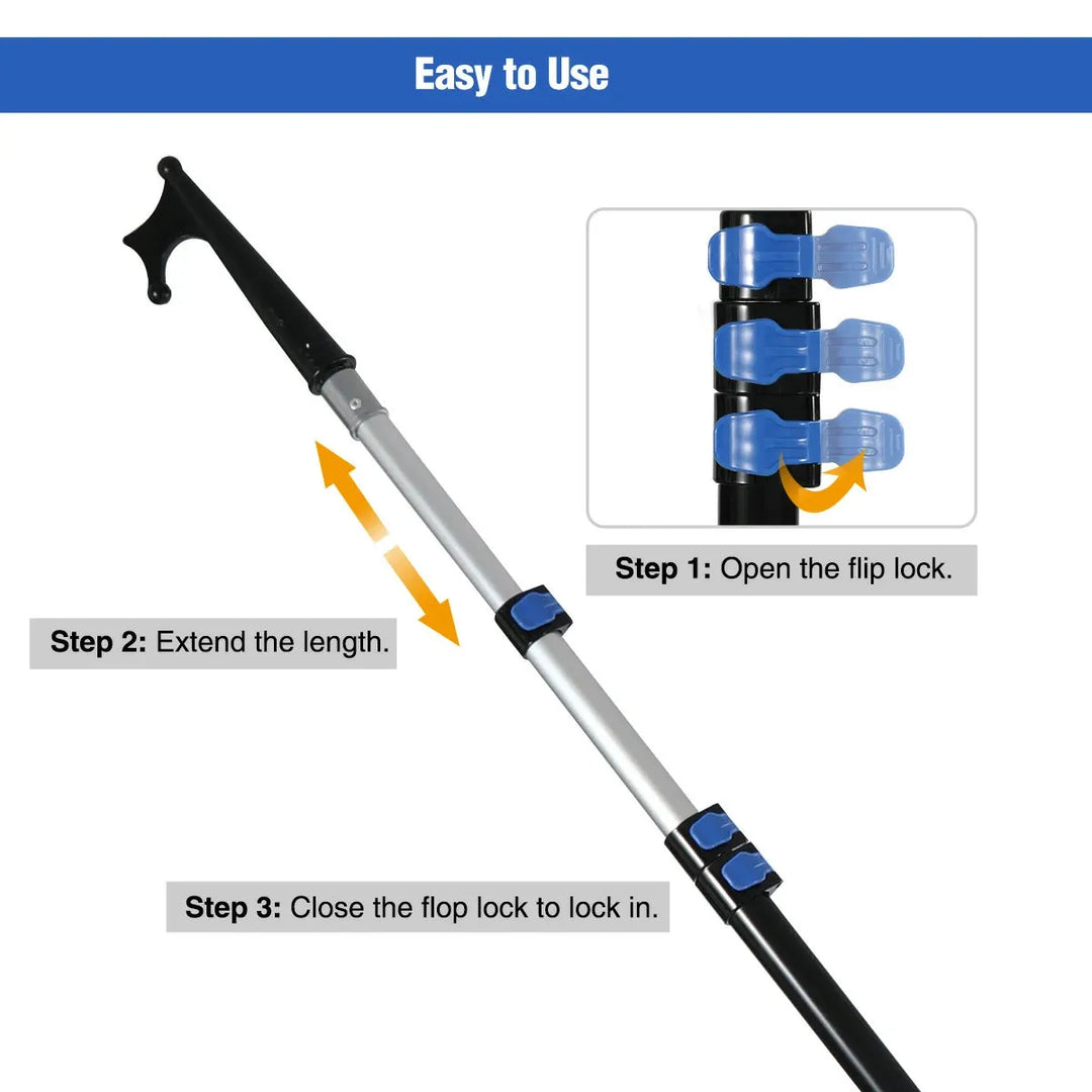 8ft/12ft Aluminum Extendable Telescopic Boat Hook For Docking, Black/Silver - Redcamp
